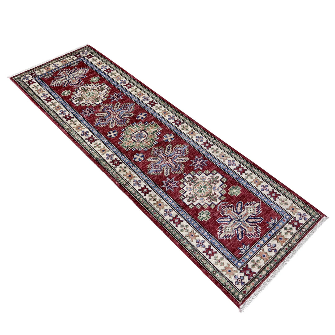 Red Afghan Kazak Rug 2' 0" x 5' 9" Hand-Knotted | No. AL97609