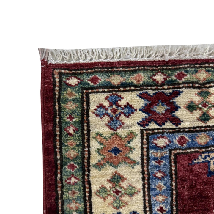 Red Afghan Kazak Rug 2'0" x 5'9" Hand-Knotted | No. AL97609