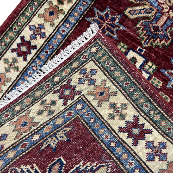 Red Afghan Kazak Rug 2' 0" x 5' 9" Hand-Knotted | No. AL97609