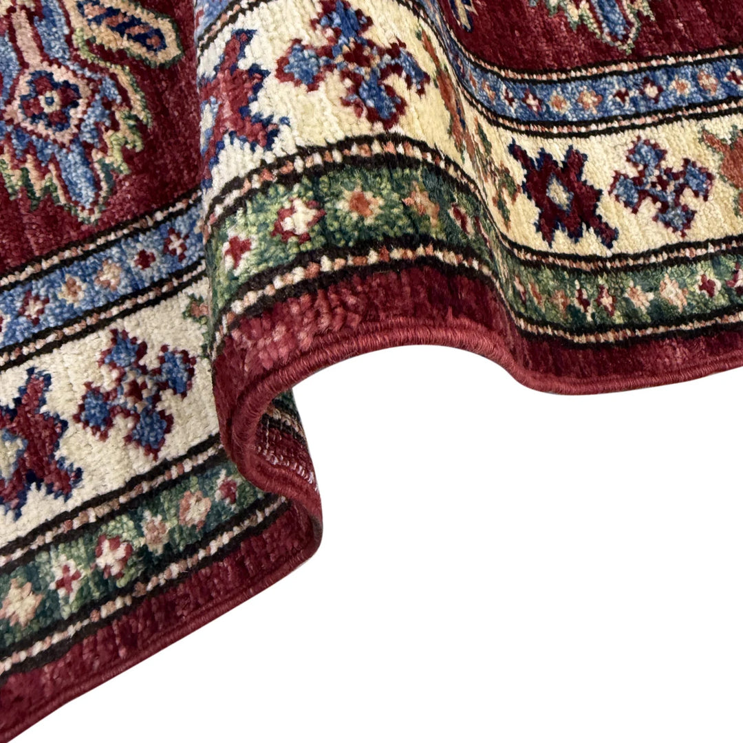 Red Afghan Kazak Rug 2' 0" x 5' 9" Hand-Knotted | No. AL97609