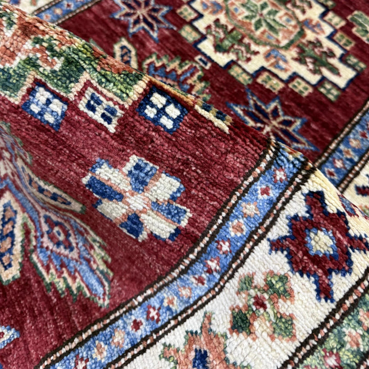 Red Afghan Kazak Rug 2' 0" x 5' 9" Hand-Knotted | No. AL97609