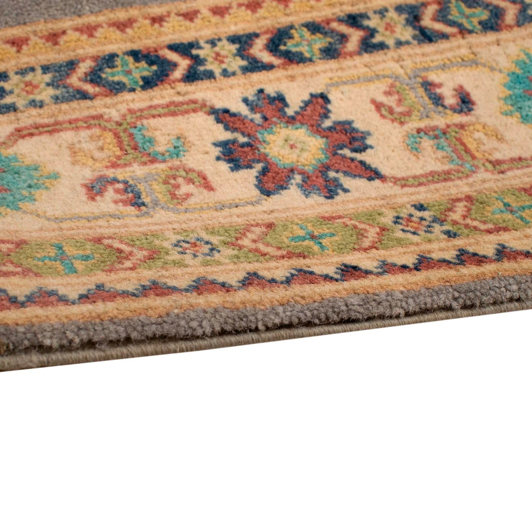 Grey Afghan Kazak Rug 4' 0" x 5' 8" Hand-Knotted | No. AL97649