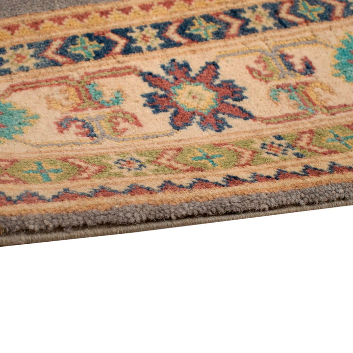 Grey Afghan Kazak Rug 4' 0" x 5' 8" Hand-Knotted | No. AL97649