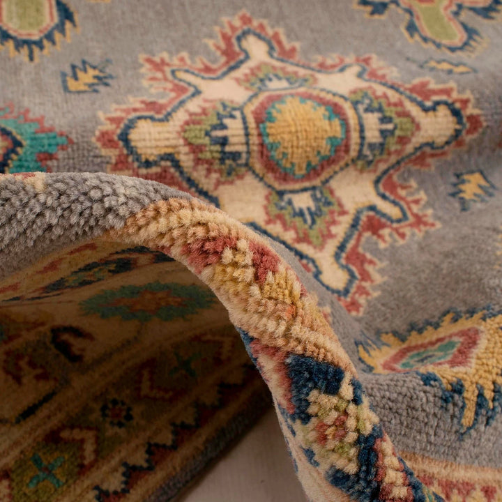 Grey Afghan Kazak Rug 4' 0" x 5' 8" Hand-Knotted | No. AL97649