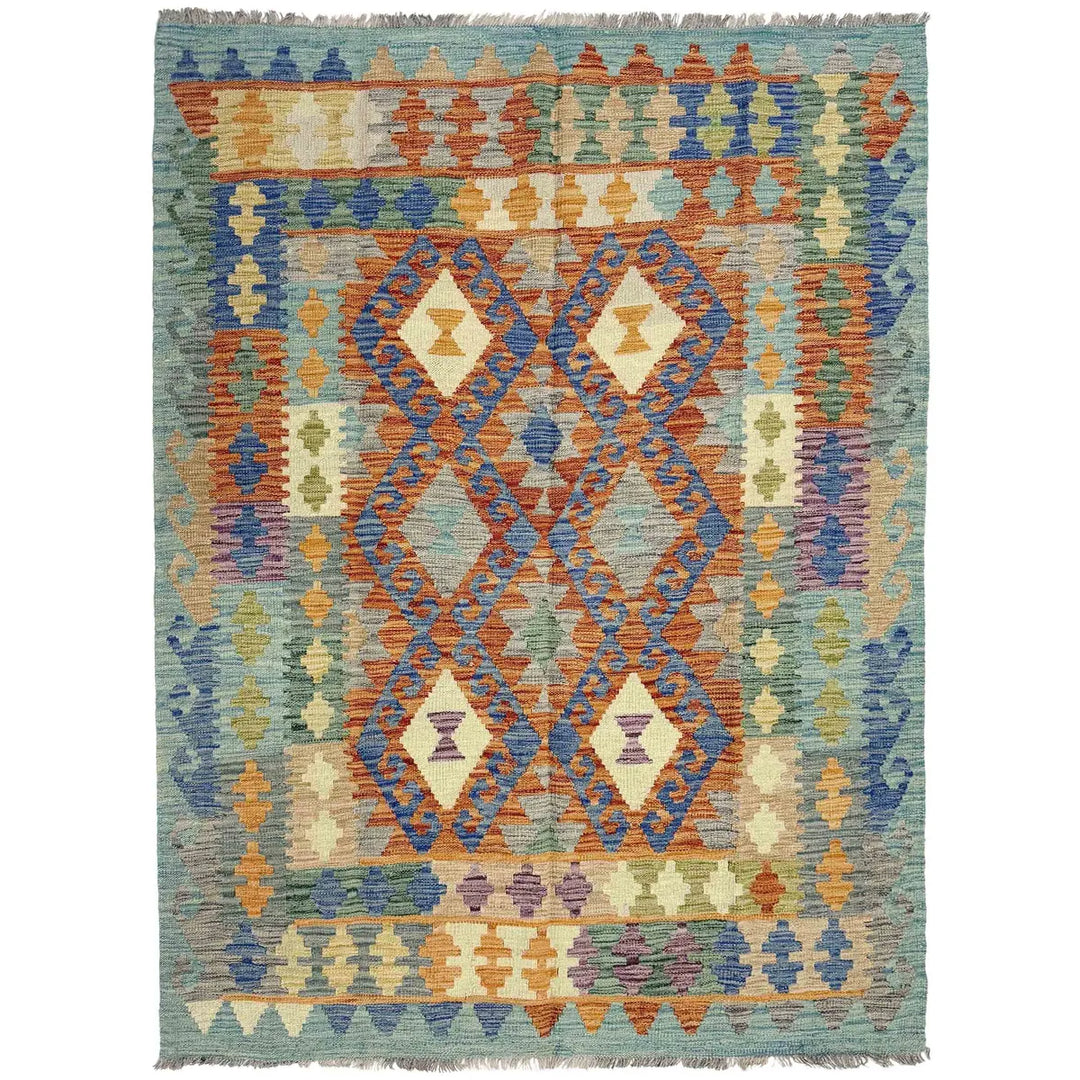 Afghan Vegetable Kilim Rug 4' 11" x 6' 7" Flat-Weave | No. AL977301