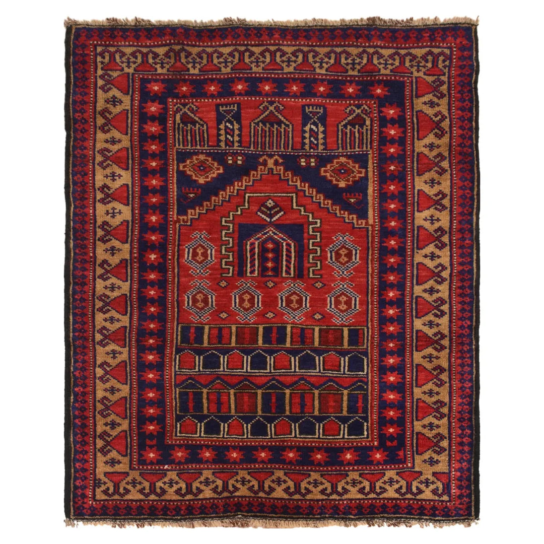 Afghan Prayer Rug 2' 11" x 3' 10" Hand-Knotted | No. AL97779