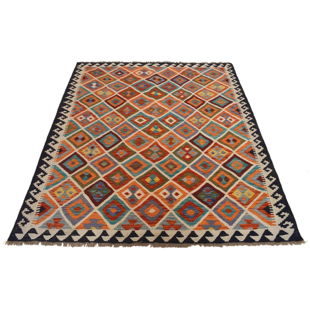 Afghan Kilim Rug 5' 1" x 5' 9" Flat-Weave | No. AL97782