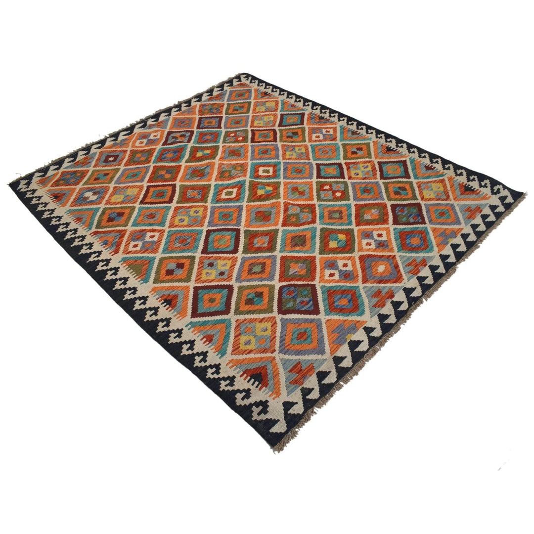 Afghan Kilim Rug 5' 1" x 5' 9" Flat-Weave | No. AL97782