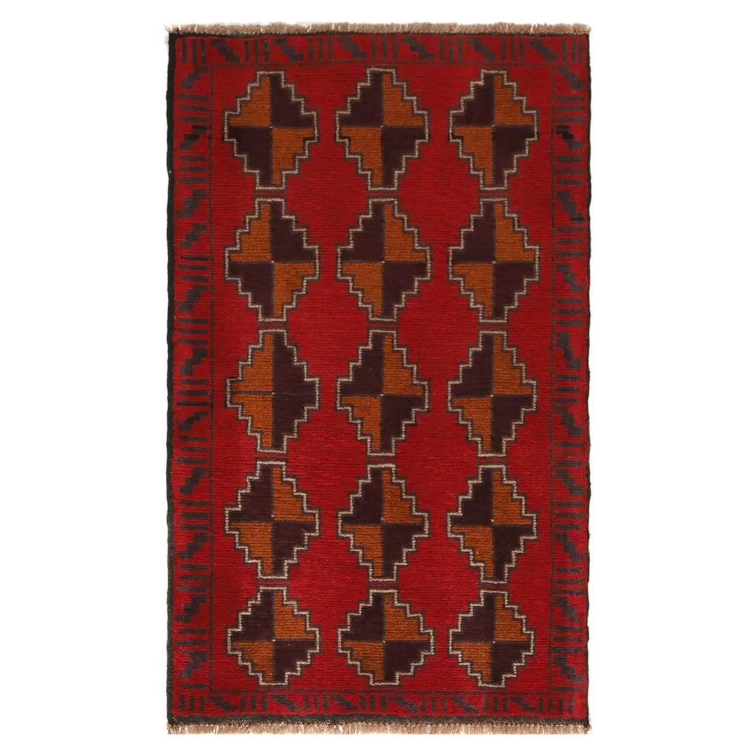 Red Afghan Baluchi Rug 2' 8" x 4' 8" Hand-Knotted | No. AL97796