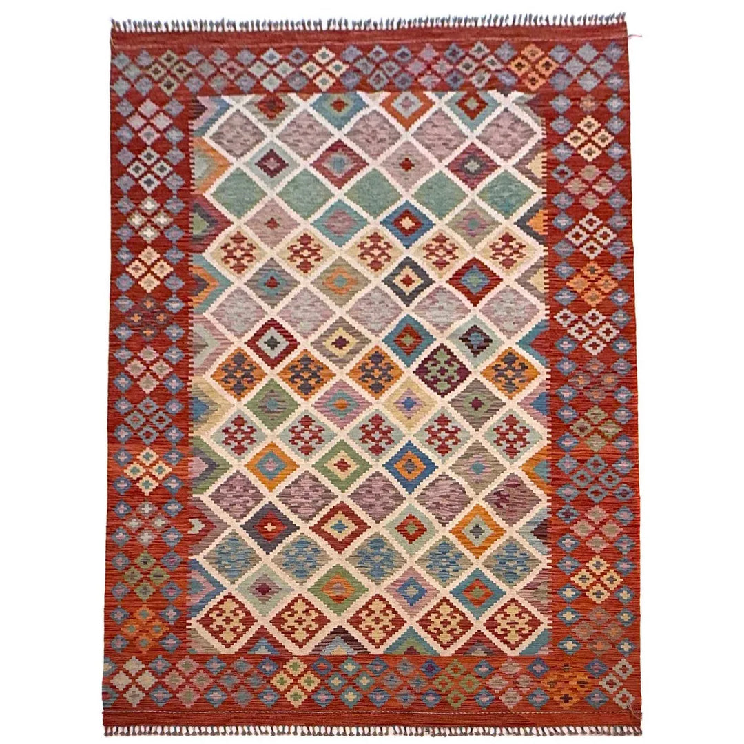 Afghan Kilim Rug 6' 10" x 9' 9" Flat-Weave | No. AL97826