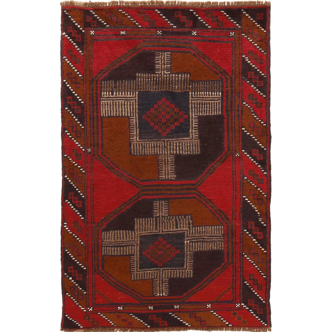 Red Afghan Baluchi Rug 2' 11" x 4' 7" Hand-Knotted | No. AL97862