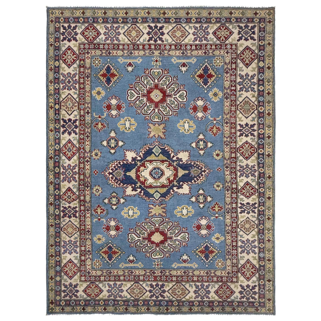 Blue Afghan Kazak Rug 5' 8" x 7' 11" Hand-Knotted | No. AL97866