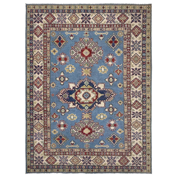 Blue Afghan Kazak Rug 5' 8" x 7' 11" Hand-Knotted | No. AL97866