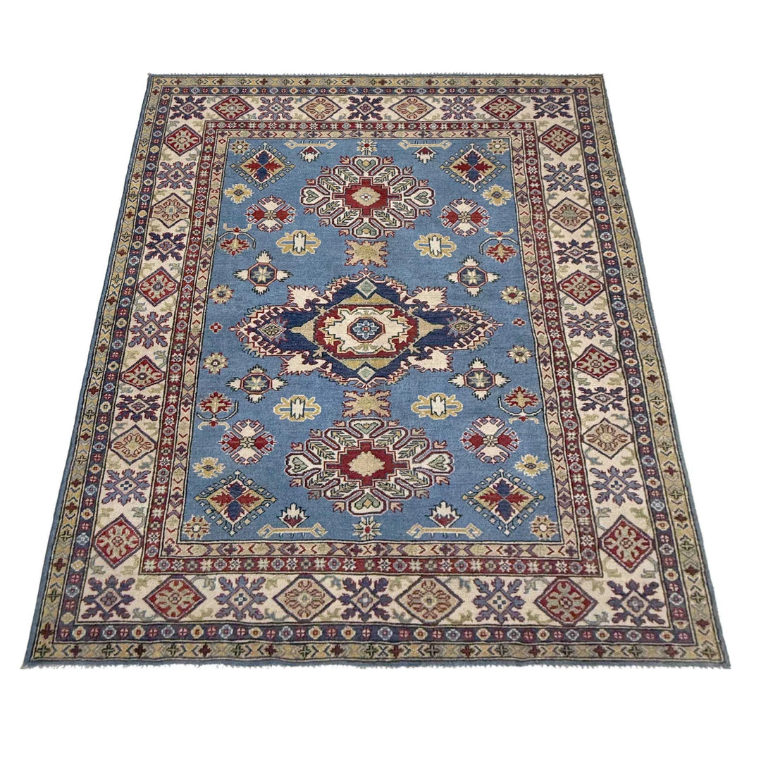 Blue Afghan Kazak Rug 5' 8" x 7' 11" Hand-Knotted | No. AL97866
