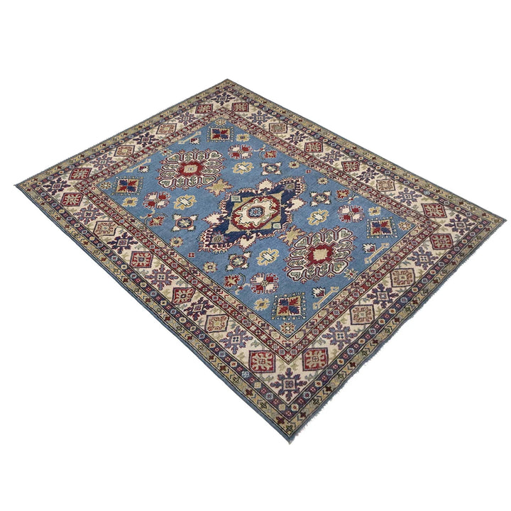 Blue Afghan Kazak Rug 5' 8" x 7' 11" Hand-Knotted | No. AL97866