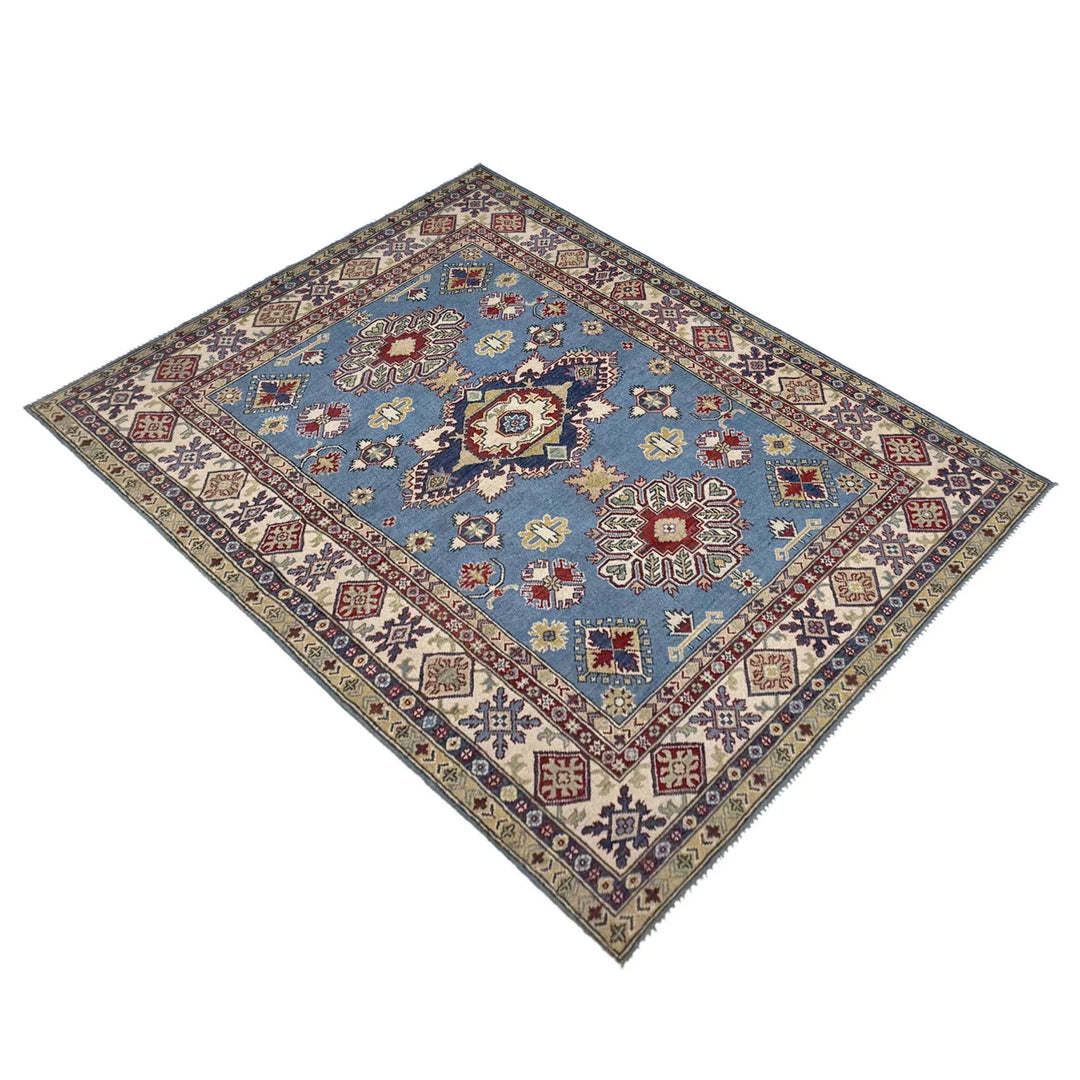 Blue Afghan Kazak Rug 5' 8" x 7' 11" Hand-Knotted | No. AL97866