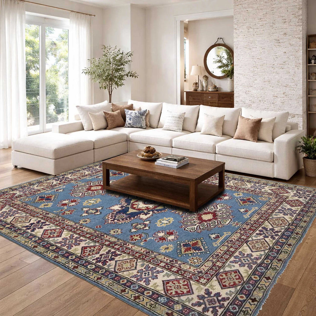 Blue Afghan Kazak Rug 5' 8" x 7' 11" Hand-Knotted | No. AL97866