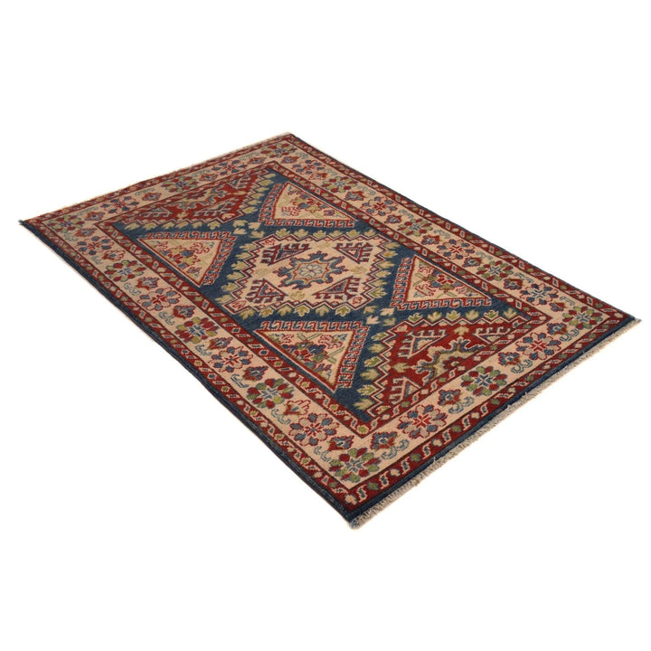 Afghan Kazak Rug 3'2" x 4'8" Hand-Knotted | No. AL97868