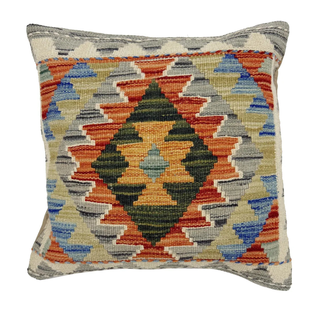 Afghan Kilim Cushion 1' 6" x 1' 6" Flat-Weave | No. AL978956