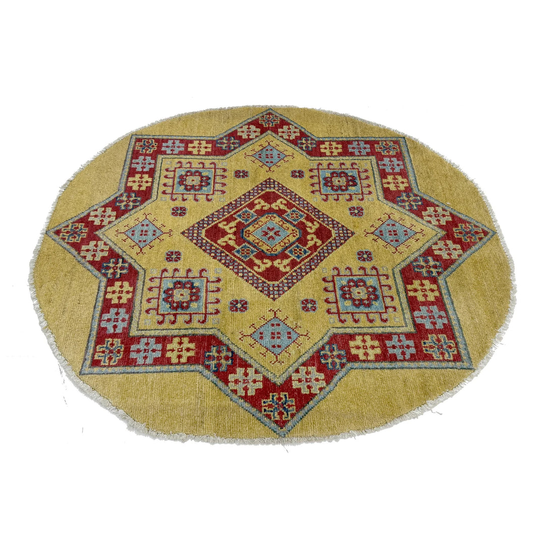 Afghan Kazak Rug 3' 2" x 3' 3" Hand-Knotted | No. AL97938