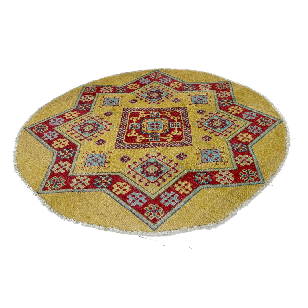 Afghan Kazak Rug 3' 2" x 3' 3" Hand-Knotted | No. AL97938
