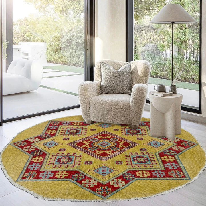 Afghan Kazak Rug 3' 2" x 3' 3" Hand-Knotted | No. AL97938