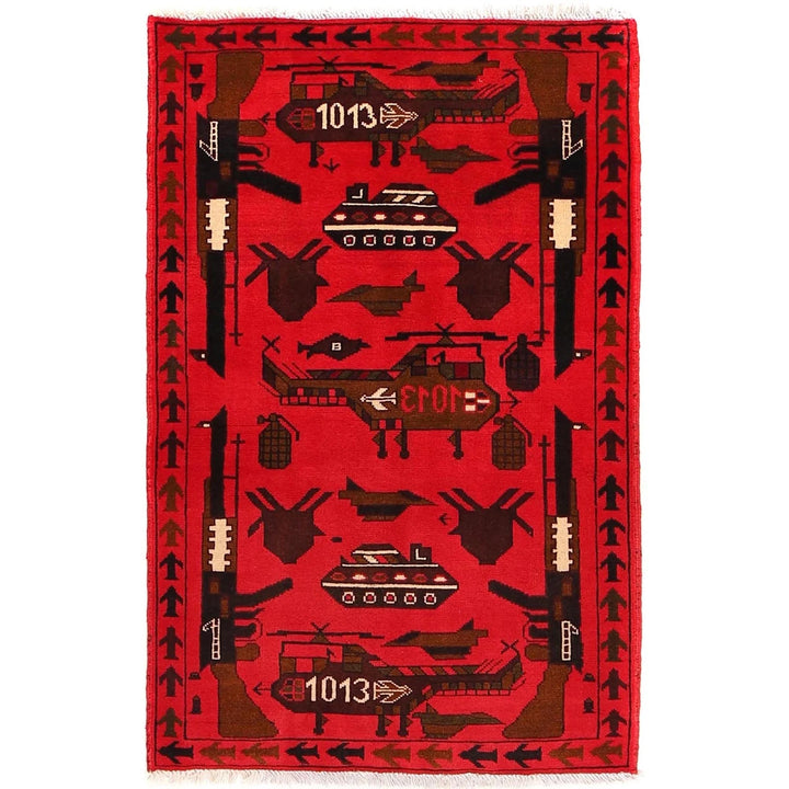 Pink Afghan War Rug 2' 8" x 4' 3" Hand-Knotted | No. AL97968