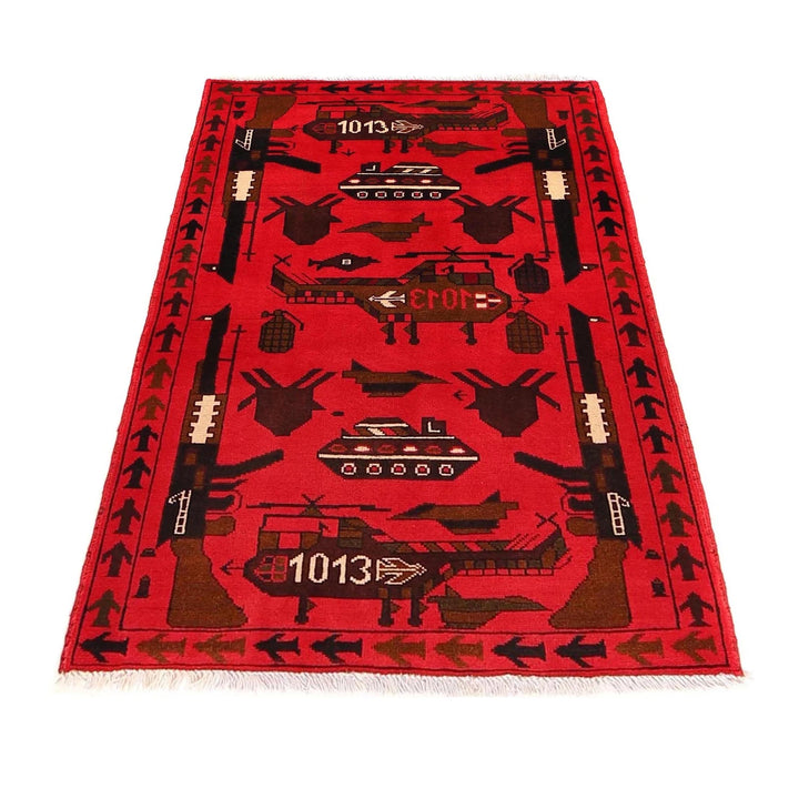 Pink Afghan War Rug 2' 8" x 4' 3" Hand-Knotted | No. AL97968