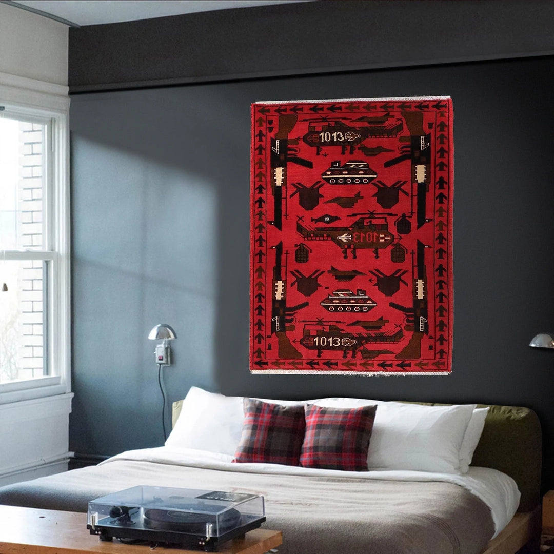 Pink Afghan War Rug 2' 8" x 4' 3" Hand-Knotted | No. AL97968
