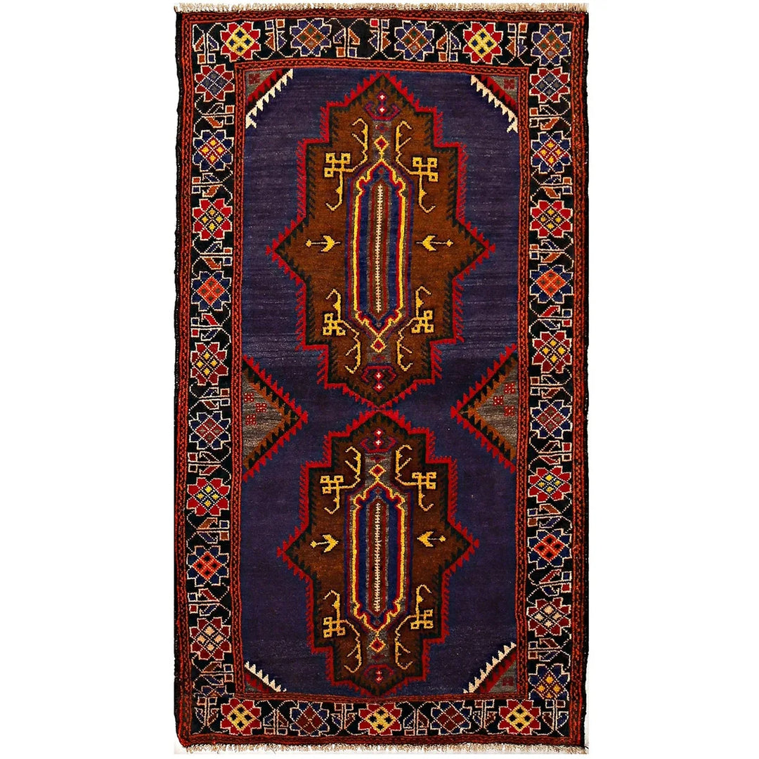 Navy Blue Afghan Baluchi Rug 3' 1" x 5' 7" Hand-Knotted | No. AL98029