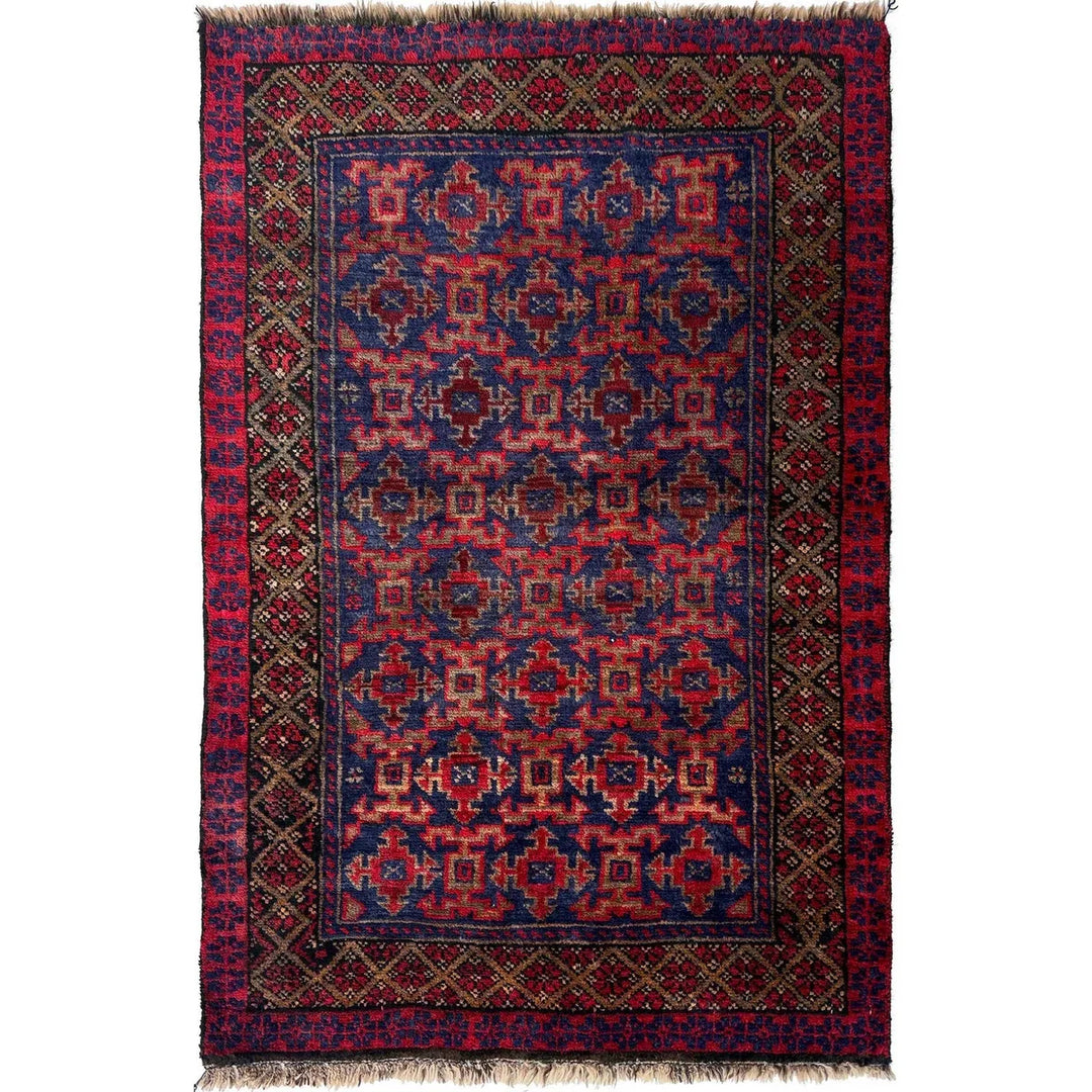 Afghan Baluchi Rug 2' 6" x 3' 8" Hand-Knotted | No. AL98056