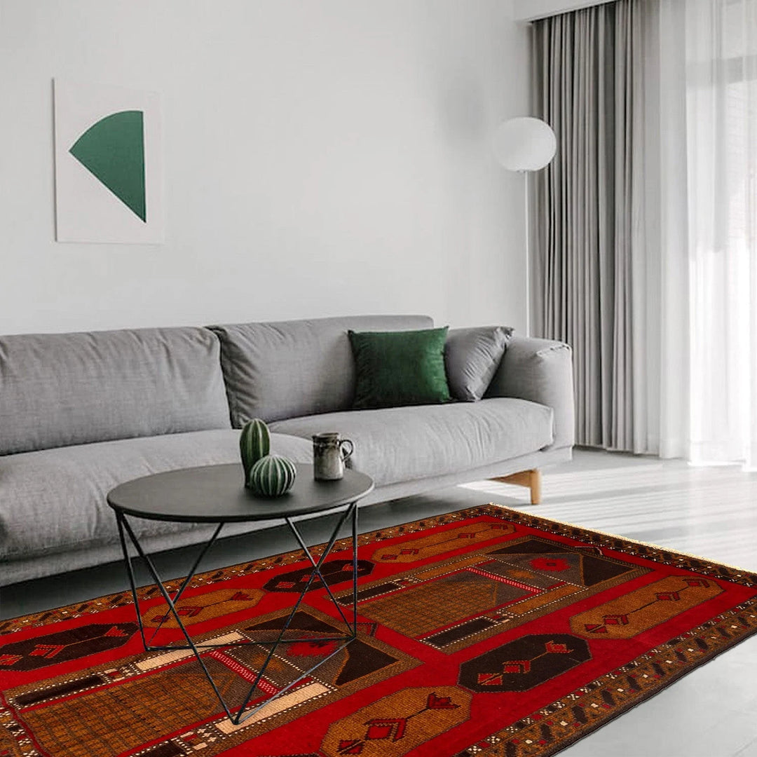 Afghan Baluchi Rug 3' 1" x 4' 3" Hand-Knotted | No. AL98075