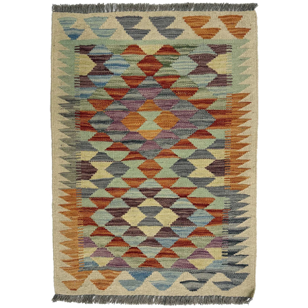 Afghan Vegetable Kilim Rug 2' 0" x 2' 11" Flat-Weave | No. AL98119
