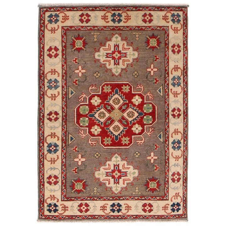 Brown Afghan Kazak Rug 3' 4" x 4' 11" Hand-Knotted | No. AL98160