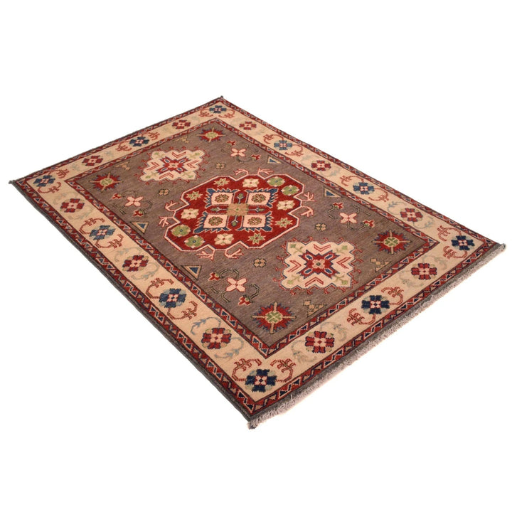 Brown Afghan Kazak Rug 3' 4" x 4' 11" Hand-Knotted | No. AL98160