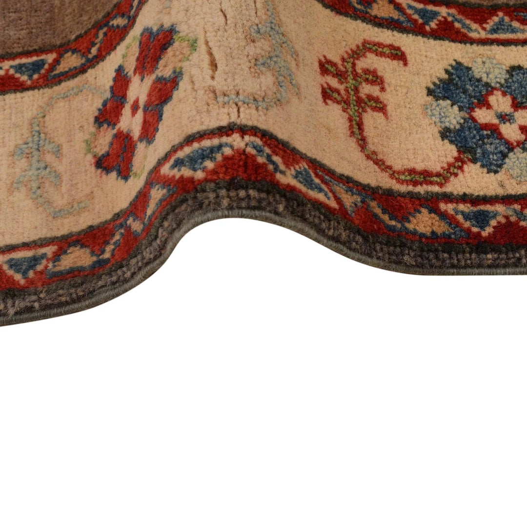 Brown Afghan Kazak Rug 3' 4" x 4' 11" Hand-Knotted | No. AL98160