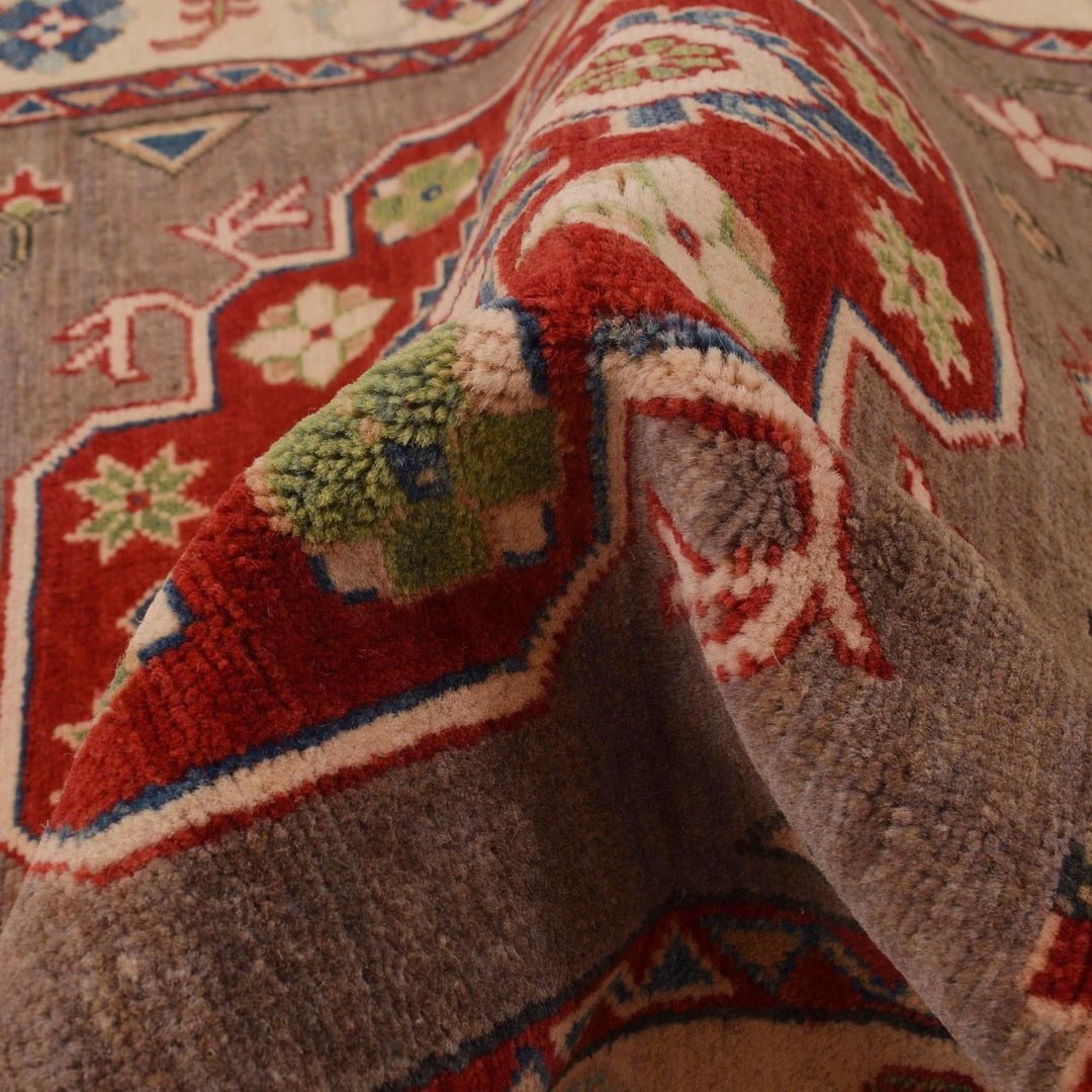 Brown Afghan Kazak Rug 3' 4" x 4' 11" Hand-Knotted | No. AL98160