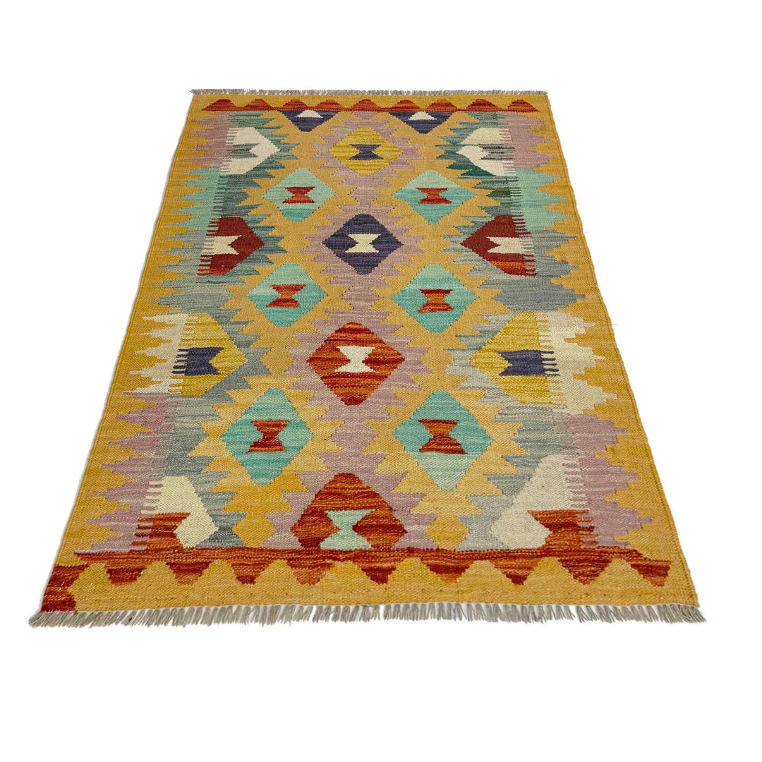 Afghan Vegetable Kilim Rug 2' 10" x 4' 2" Flat-Weave | No. AL981671