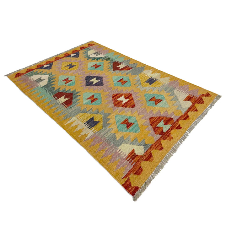 Afghan Vegetable Kilim Rug 2' 10" x 4' 2" Flat-Weave | No. AL981671