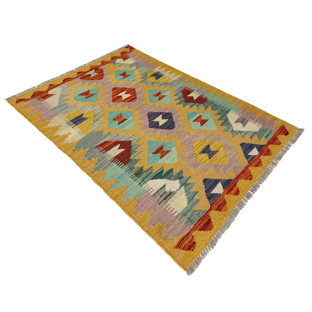 Afghan Vegetable Kilim Rug 2' 10" x 4' 2" Flat-Weave | No. AL981671