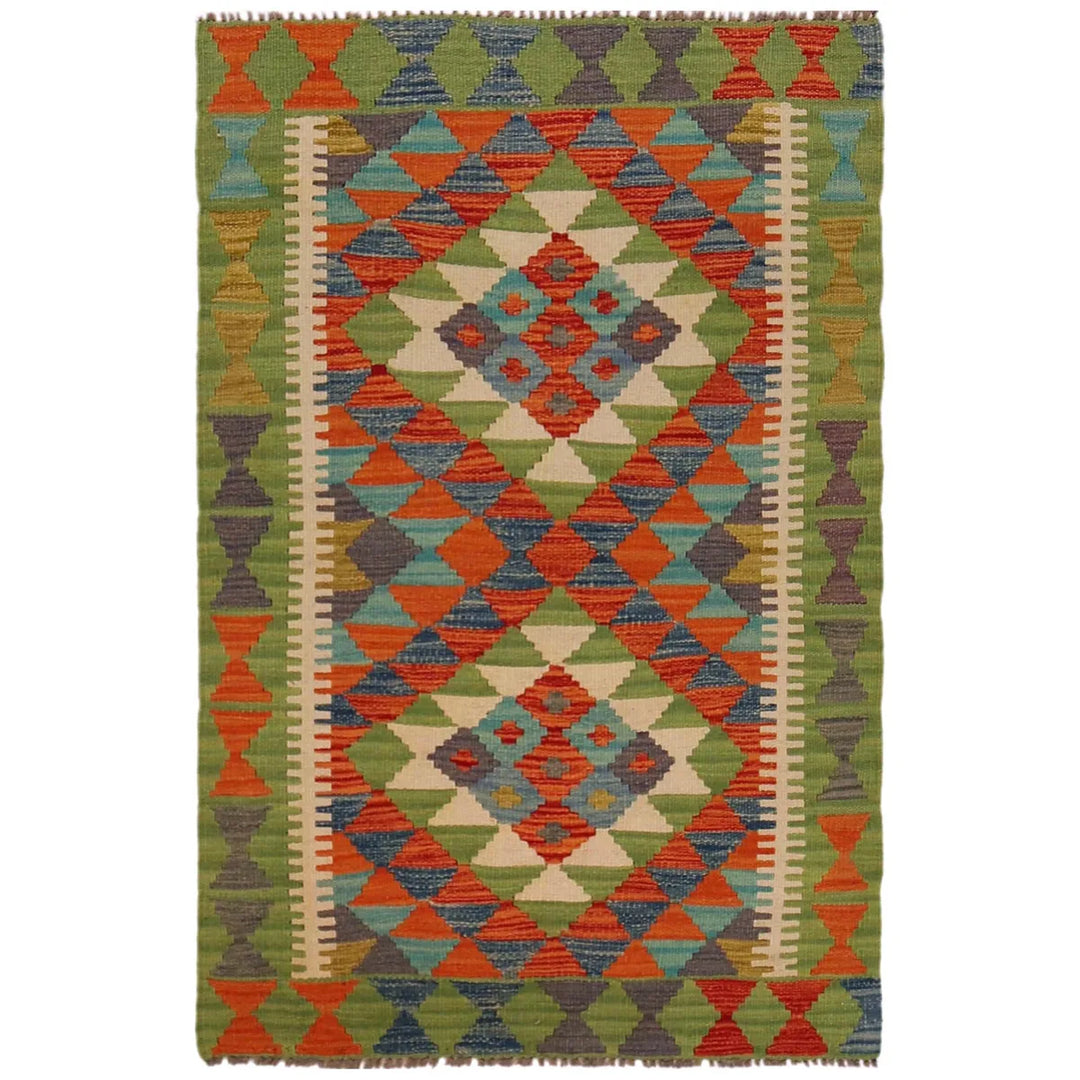 Afghan Vegetable Kilim Rug 2' 8" x 4' 1" Flat-Weave | No. AL98184