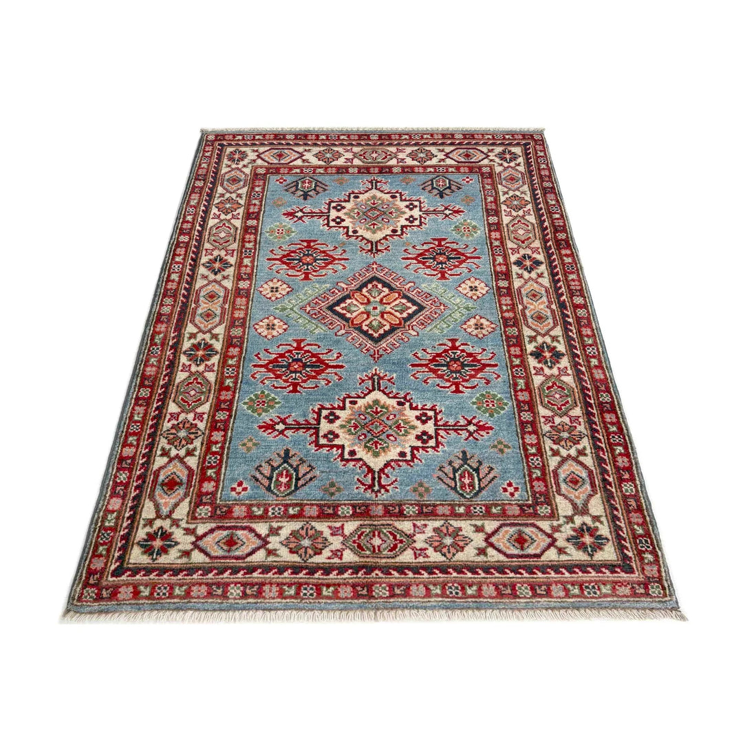 Blue Afghan Kazak Rug 3' 3" x 4' 11" Hand-Knotted | No. AL98296