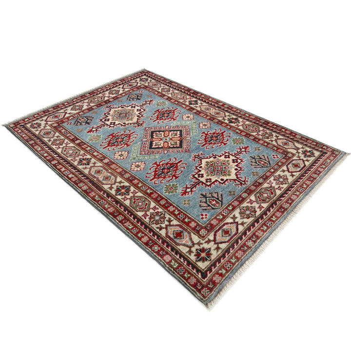 Blue Afghan Kazak Rug 3' 3" x 4' 11" Hand-Knotted | No. AL98296