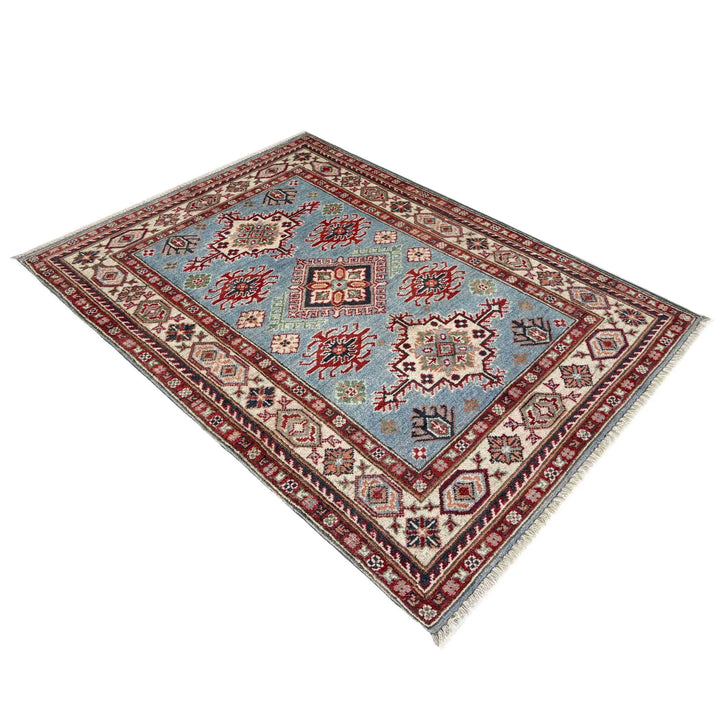Blue Afghan Kazak Rug 3' 3" x 4' 11" Hand-Knotted | No. AL98296