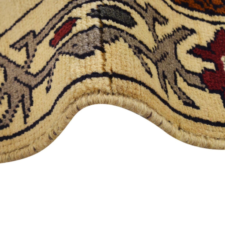 Beige Afghan War Carpet Rug 4' 2" x 6' 1" Hand-Knotted | No. AL98347