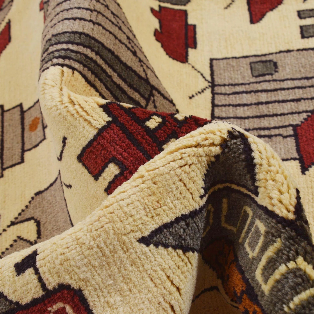 Beige Afghan War Carpet Rug 4' 2" x 6' 1" Hand-Knotted | No. AL98347