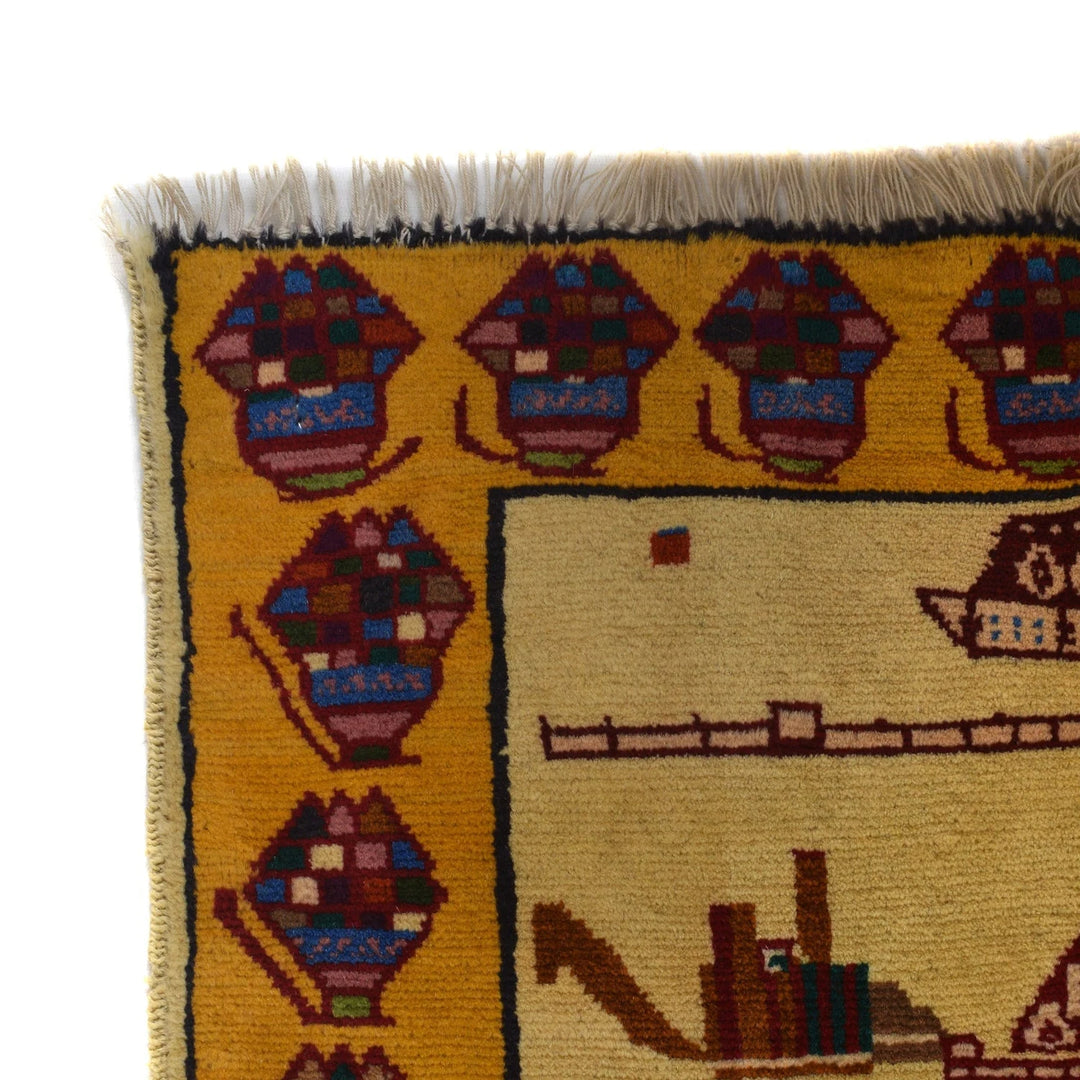 Ivory Afghan War Rug 2' 9" x 4' 6" Hand-Knotted | No. AL98364