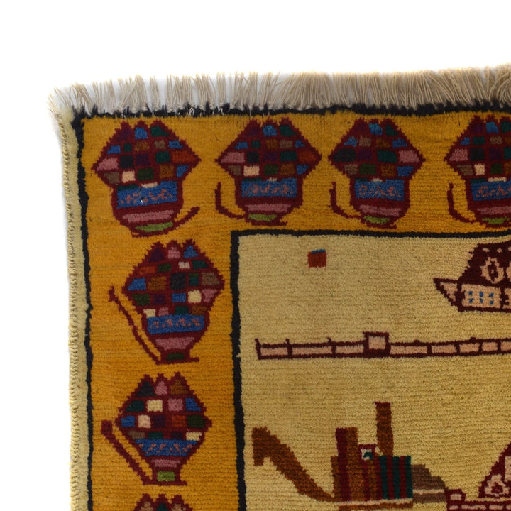 Ivory Afghan War Rug 2' 9" x 4' 6" Hand-Knotted | No. AL98364