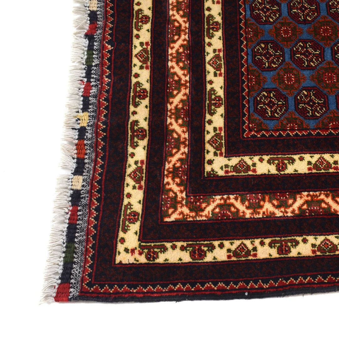Navy Blue Afghan Khoja Roshnai Rug 3' 1" x 4' 9" Hand-Knotted | No. AL98414