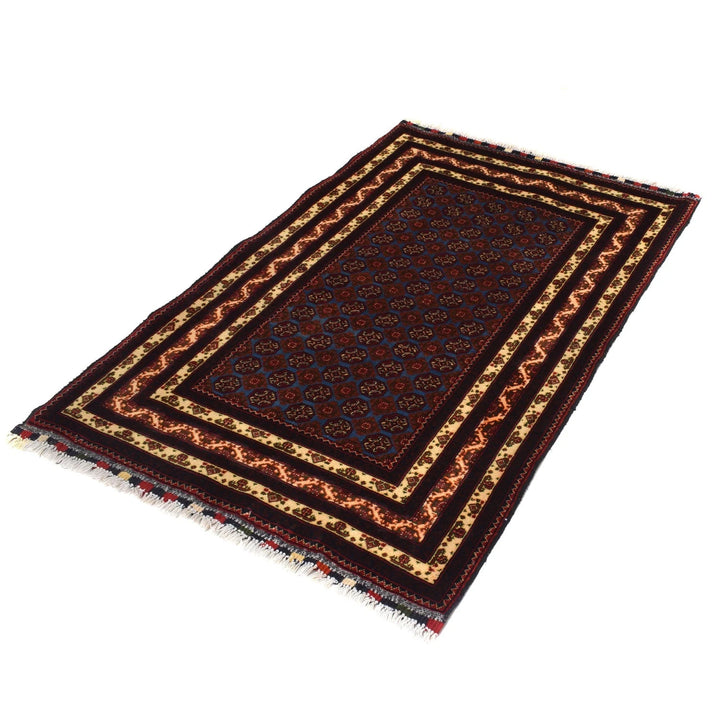 Navy Blue Afghan Khoja Roshnai Rug 3' 1" x 4' 9" Hand-Knotted | No. AL98414